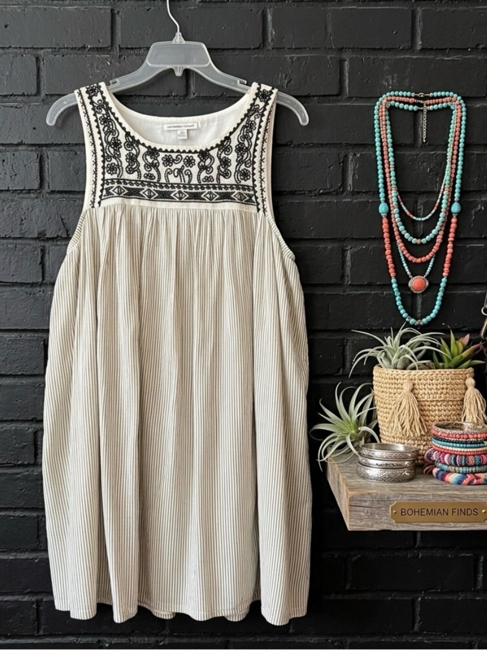 Boho Embroidered Cream Sleeveless Dress